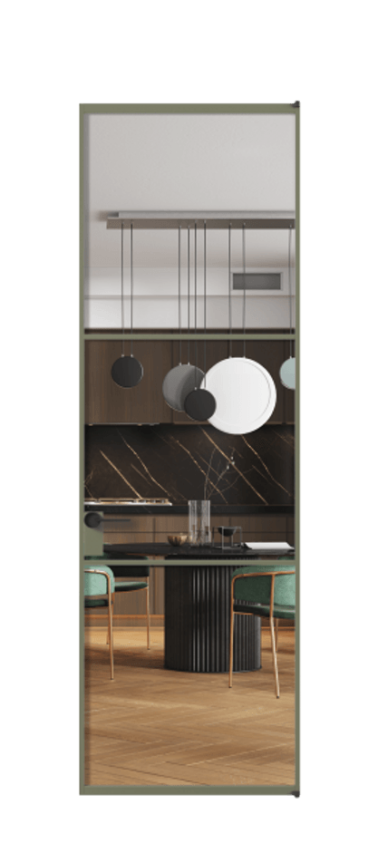 Алюминиевая дверь АЛПЛ040.03 Алюминий оливковый тёмный Прозрачное стекло "Crystal Vision", калёное, 6 мм Цена 123320  | Volhovec