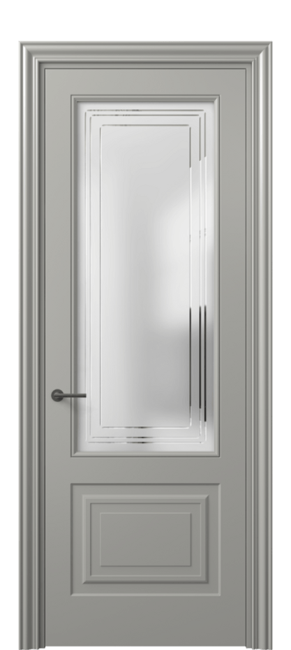 Межкомнатная дверь Mascot 8452 Матовый нейтральный серый Сатинированное стекло с гравировкой "Грани", триплекс, 7 мм Цена 68290 ₽ | Volhovec