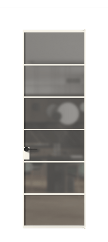 Алюминиевая дверь АЛПЛ040.04 Алюминий пудровый белый Сатинированное серое стекло, триплекс Цена 140790  | Volhovec