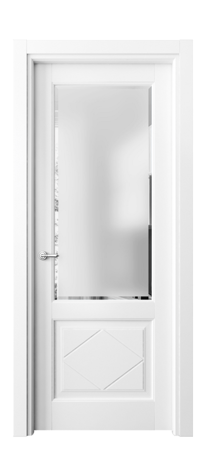 Межкомнатная дверь Toscana Rombo 6342 Бук белоснежный Сатинированное стекло с фацетом Цена 75039 ₽ | Volhovec