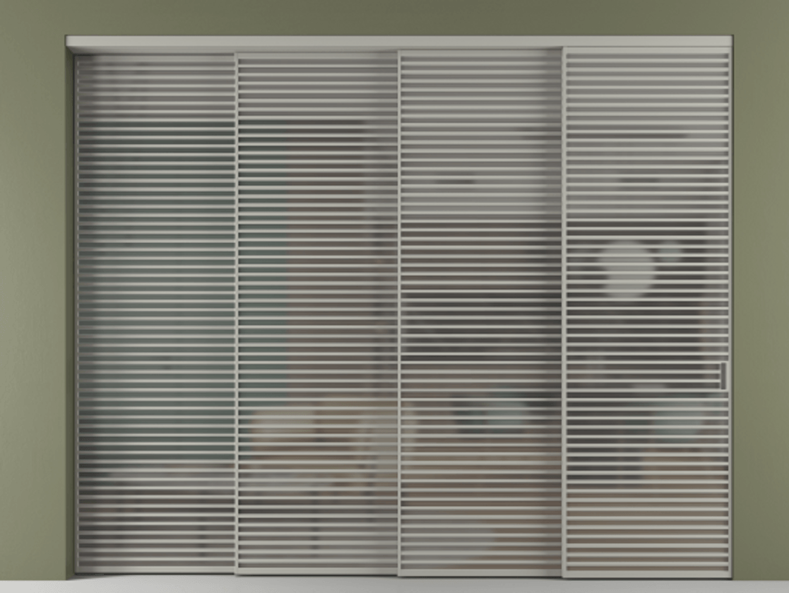 Перегородка Formato внутри проёма телескопик синхро 3 АЛПР 040.07 Алюминий нейтральный серый Сатинированное серое стекло, триплекс, 6 мм Цена 175290500 so'm | Volhovec