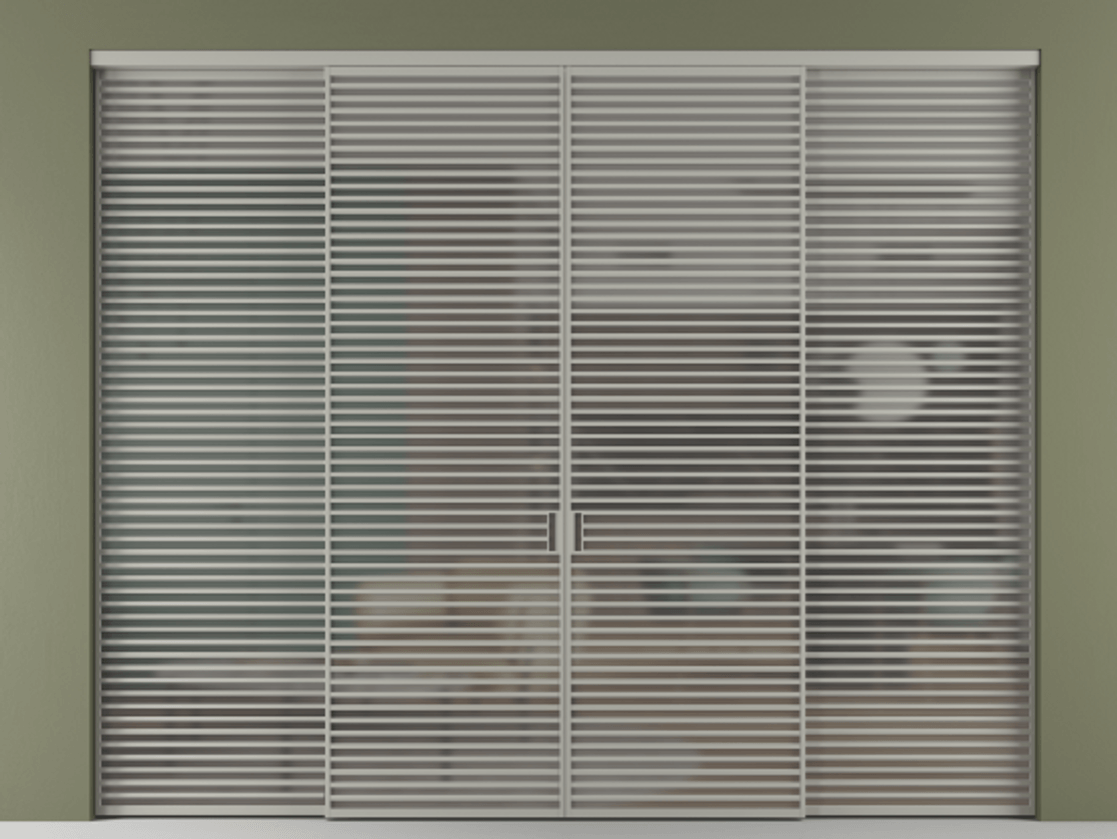 Перегородка Formato внутри проёма четырёхстворчатая АЛПР 040.07 Алюминий нейтральный серый Сатинированное серое стекло, триплекс, 6 мм Цена 151011700 so'm  | Volhovec