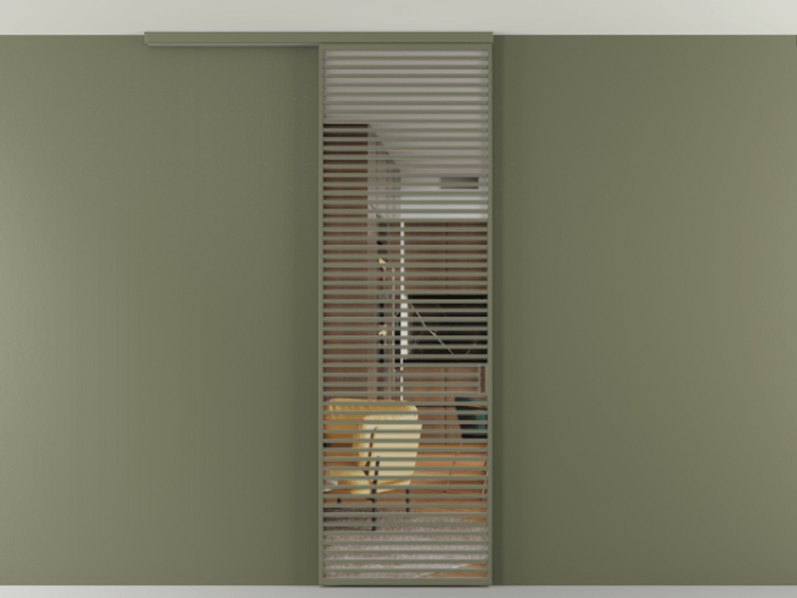 Перегородка Формато вдоль стены на потолок 1 створка АЛПР 040.07 Алюминий оливковый тёмный Прозрачное стекло "Кристал Вижн", калёное Цена 233310 ₽ | Volhovec