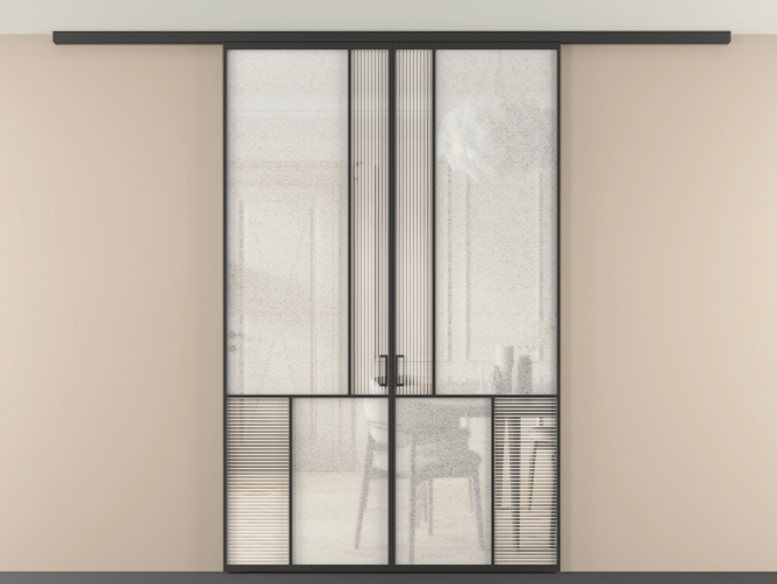 Перегородка Mosaic вдоль стены на потолок двустворчатая АЛПР 041.20 Алюминий Черный Рифлёное стекло "Дюна", триплекс, 6 мм + Фактурное стекло "Лёд", триплекс, 6 мм. Скрытый короб ЧЕР Цена 253920 ₽ . Фабрика дверей Волховец 8 (800) 551 43 19 Перегородка Mosaic вдоль стены на потолок двустворчатая АЛПР 041.20 Алюминий Черный Рифлёное стекло "Дюна", триплекс, 6 мм + Фактурное стекло "Лёд", триплекс, 6 мм Цена 253920 ₽ | Volhovec