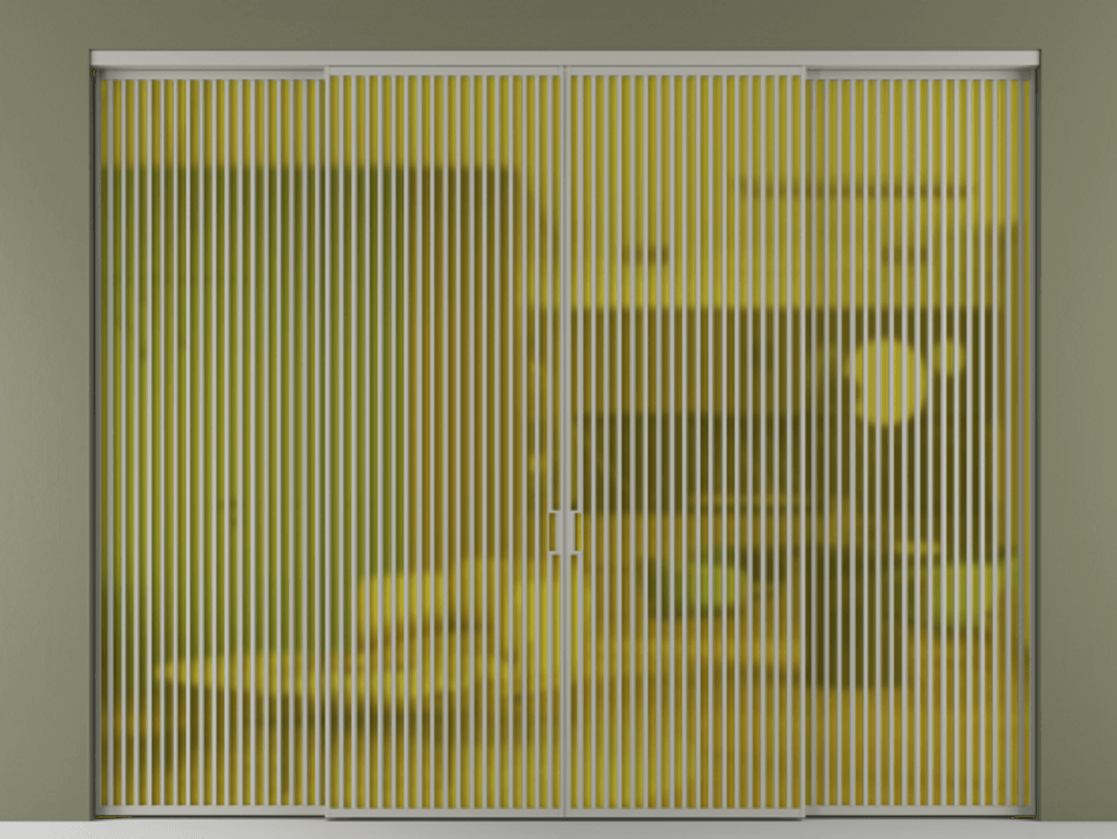 Перегородка Formato внутри проёма 4 створки АЛПР 040.06 Алюминий нейтральный серый Сатинированное жёлтое стекло, триплекс Цена 683260 ₽  | Volhovec