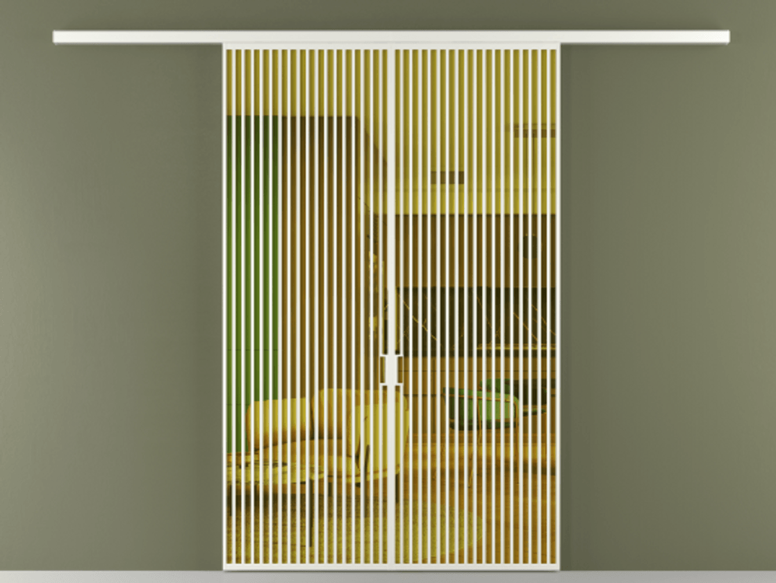 Перегородка Формато вдоль стены 2 створки АЛПР 040.06 Алюминий светло-серый Прозрачное жёлтое стекло, триплекс Цена 359760 ₽ | Volhovec