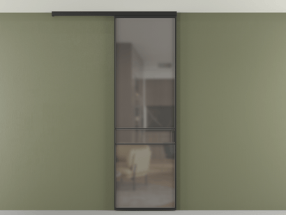 Алюминевая перегородка pv1_02 Серый сатин матовое ЧЕР. Цвет Алюминий Черный. Материал Алюминий. Коллекция Перегородка Formato вдоль стены на потолок одностворчатая. Картинка.