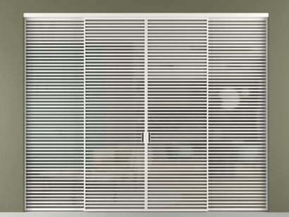 Алюминевая перегородка vn2+2_07_ Алюминий светло-серый Серый сатин матовое. Цвет Алюминий светло-серый. Материал Алюминий в эмали. Коллекция Перегородка Formato внутри проёма четырёхстворчатая. Картинка.