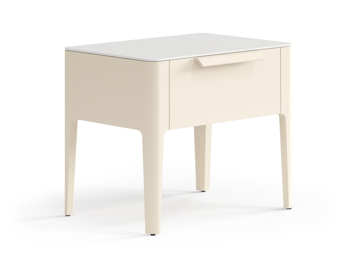 Мебель Тумба прикроватная Piega 1 ящик. Цвет Матовый светло-бежевый. Материал Гладкая эмаль. Коллекция Тумба прикроватная Piega 1 ящик. Картинка.