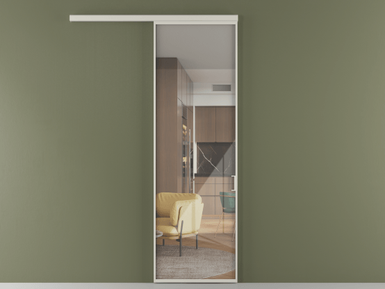 Алюминевая перегородка vd1_01_ Алюминий тёплый серый Stopsol Clear. Цвет Алюминий тёплый серый. Материал Алюминий в эмали. Коллекция Перегородка Formato вдоль стены 1 створка. Картинка.