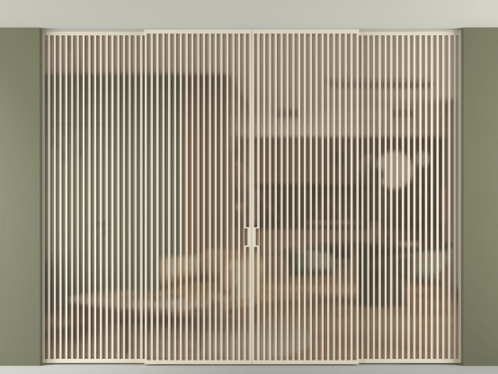 Алюминевая перегородка vn2+2_06 Алюминий бежево-серый Сатинированное оранжевое стекло, триплекс, 6мм. Цвет Алюминий бежево-серый. Материал Алюминий в эмали. Коллекция Перегородка Формато внутри проёма скрытое крепление в потолок 4 створки. Картинка.