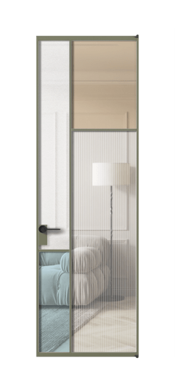 Дверь межкомнатная АЛПЛ041.11 АОТ 4 стекла. Цвет Алюминий оливковый тёмный. Материал Алюминий в эмали. Коллекция Мозаик. Картинка.