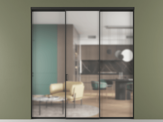 Алюминевая перегородка vn2_01 Matelux Crystalvision ЧЕР. Цвет Алюминий Черный. Материал Алюминий. Коллекция Перегородка Formato внутри проёма 3 створки. Картинка.