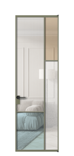 Дверь межкомнатная АЛПЛ041.12 АОТ 4 стекла. Цвет Алюминий оливковый тёмный. Материал Алюминий в эмали. Коллекция Мозаик. Картинка.