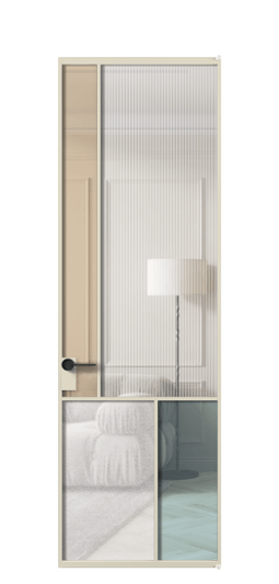 Дверь межкомнатная АЛПЛ041.20 АБСР 4 стекла. Цвет Алюминий бежево-серый. Материал Алюминий в эмали. Коллекция Мозаик. Картинка.