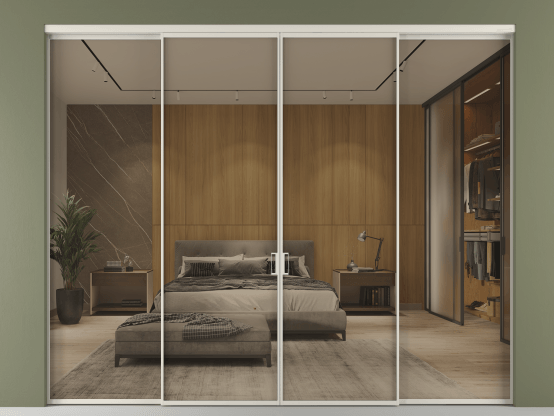 Алюминевая перегородка АЛПР 040.01_АОС_Stopsol Bronze_new. Цвет Алюминий облачно-серый. Материал Алюминий в эмали. Коллекция Перегородка Формато внутри проёма 4 створки. Картинка.