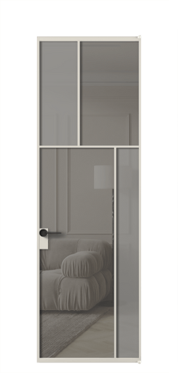 Дверь межкомнатная АЛПЛ041.23 АОС Серый сатин матовое + Серый прозрачное. Цвет Алюминий облачно-серый. Материал Алюминий в эмали. Коллекция Mosaic. Картинка.