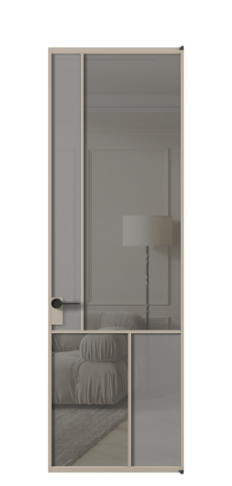 Дверь межкомнатная АЛПЛ041.20 АБСК Серый сатин матовое + Серый прозрачное. Цвет Алюминий бисквитный. Материал Алюминий в эмали. Коллекция Mosaic. Картинка.