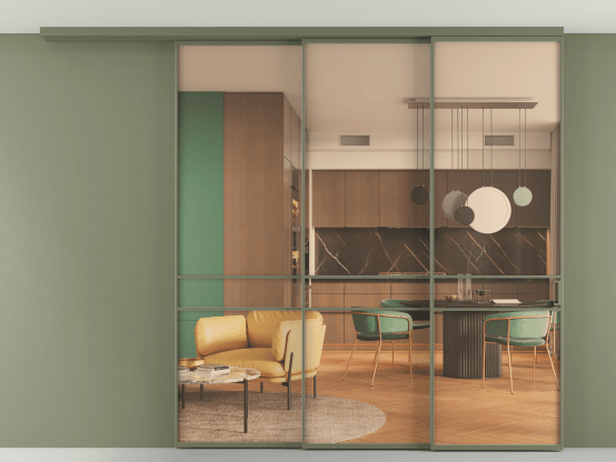 Алюминевая перегородка АЛПР 040.02_АОТ_ПРОЗ ОРАНЖ_new. Цвет Алюминий оливковый тёмный. Материал Алюминий в эмали. Коллекция Перегородка Formato вдоль стены на потолок 3 створки с синхронным механизмом. Фото. Алюминевая перегородка АЛПР 040.02_АОТ_ПРОЗ ОРАНЖ_new. Цвет Алюминий оливковый тёмный. Материал Алюминий в эмали. Коллекция Перегородка Formato вдоль стены на потолок 3 створки с синхронным механизмом. Картинка.