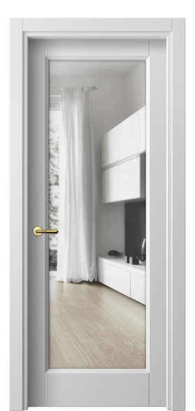 Дверь межкомнатная 1402 МБЛ Прозрачное стекло. Цвет Матовый белоснежный. Материал Гладкая эмаль. Коллекция Galant. Картинка.